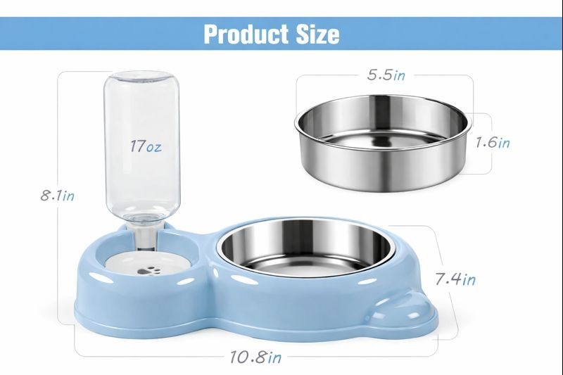 Automatic Pet Water Dispenser & Food Bowl Set Stainless Steel Dog Cat Feeder