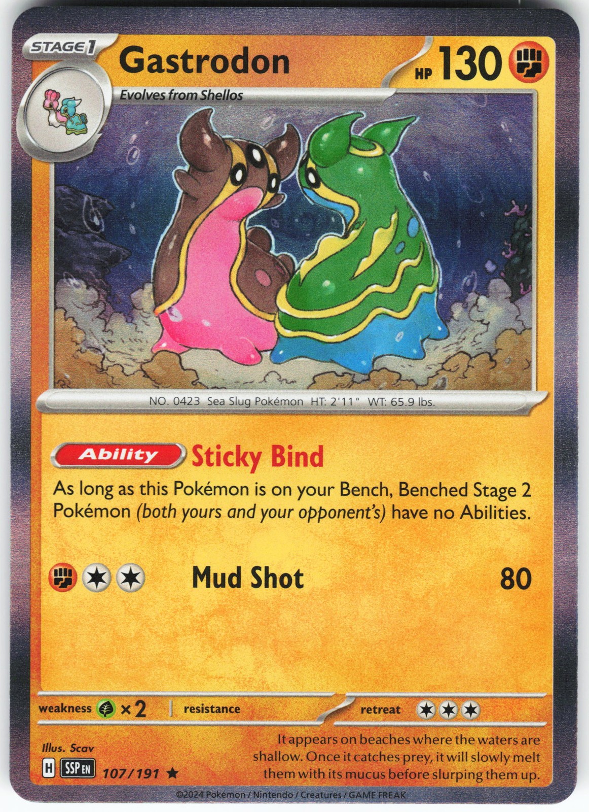 Gastrodon 107/191 Pokemon SV08: Surging Sparks Holo Rare NM