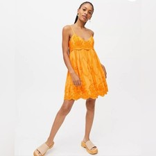 URBAN OUTFITTERS ~ “Jamie” Sunny Orange Embroidered Babydoll Frock Dress ~ XS