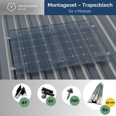 Montageset für 2 PV Module / Trapezblech Photovoltaik Solar Befestigung Montage