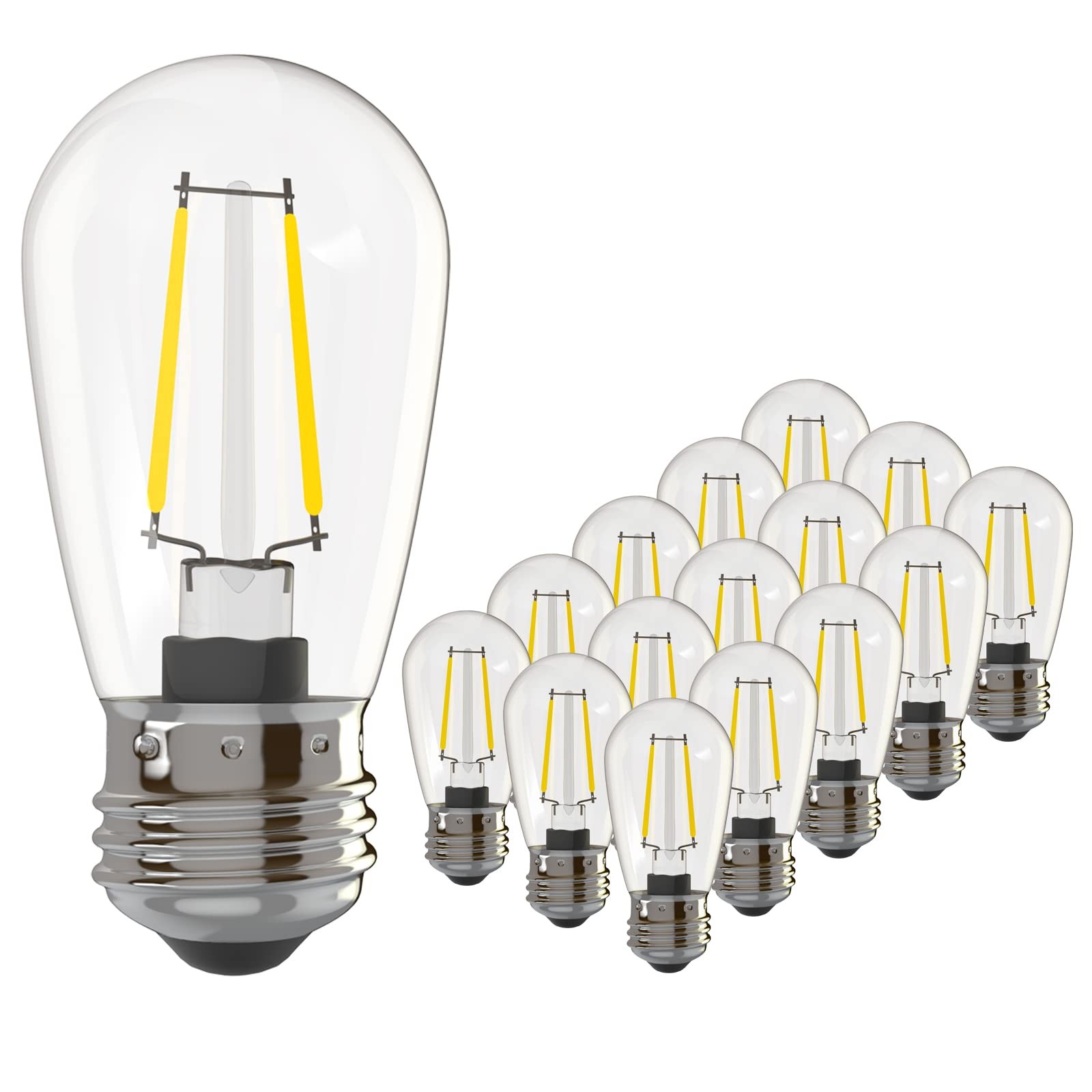 Banord 15 Pack 2W S14 LED Bulbs, 2700K 15 Count (Pack of 1), Warm White 2700k