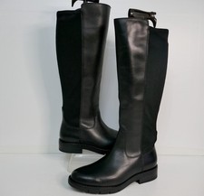 HOTTER WELLS BLACK LEATHER/ELASTICATED PANEL KNEE HIGH BIKER BOOTS UK5STD RP£139