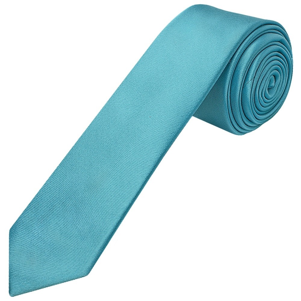 Plain Turquoise Satin Skinny Men's Tie Wedding Christening Formal Prom Regular
