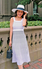 Banana Republic Striped Knit Midi Dress Size Medium White & Navy Fit & Flare
