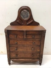 Antique Miniature Chest Of Drawers /Anchor Mirror New England Area? Stamped RB