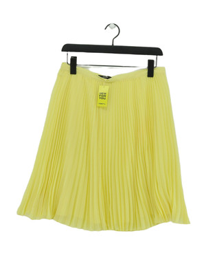 Oasis Women's Midi Skirt UK 12 Yellow 100% Polyester Midi Pleated