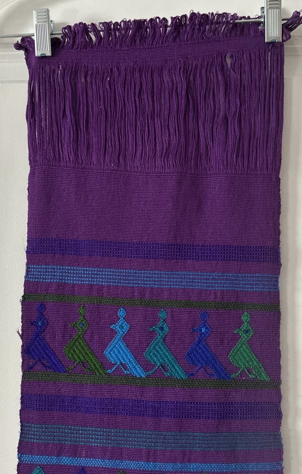 Handwoven Guatemalan Wool Table Runner w/ Fringe, 10.5" x 56" in Immaculate Cond - Image 4 of 4