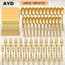 20/60pcs Royal Classical Style Cutlery Set, Stainless Steel Material Flatware