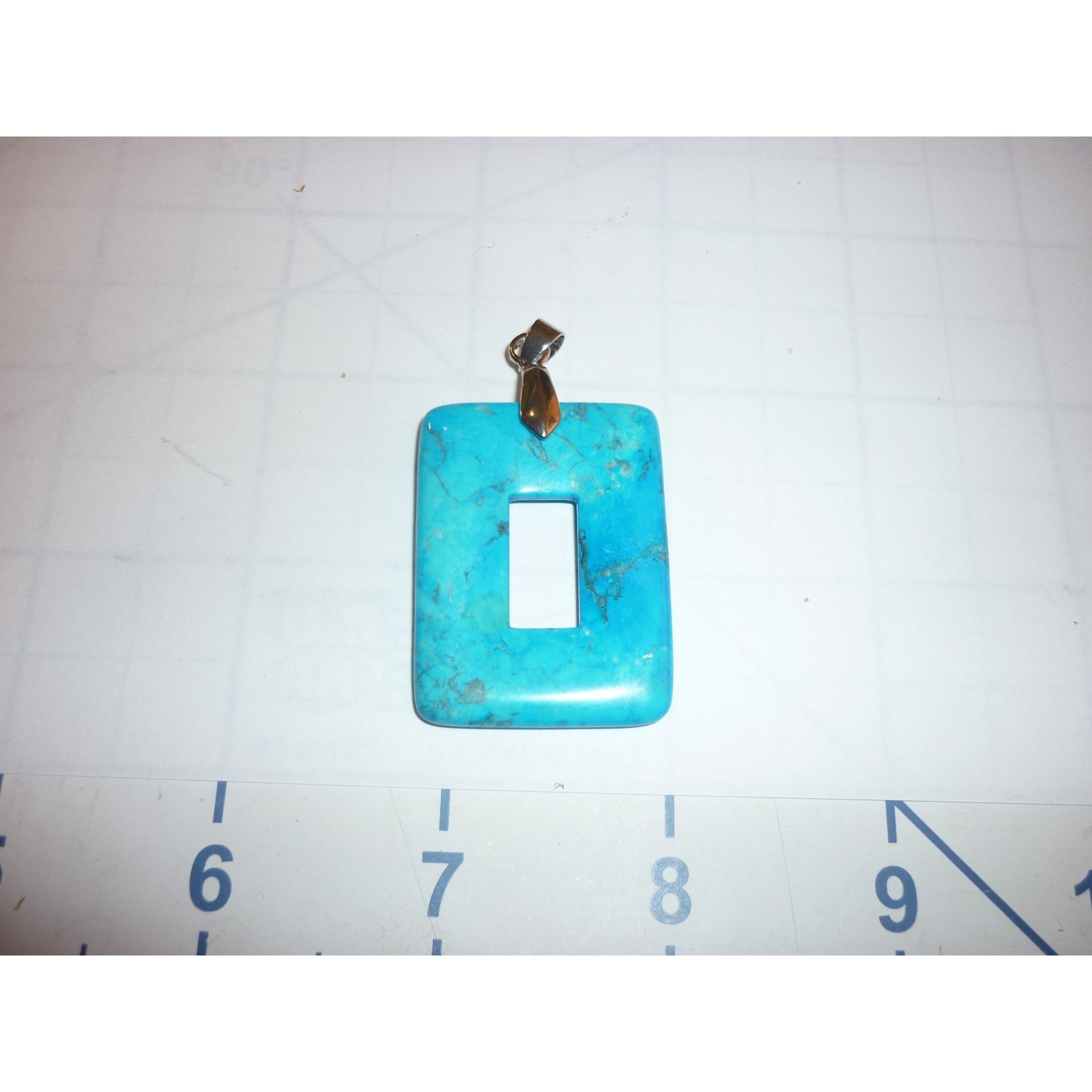 Turquoise Stone Rectangle Open Frame Pendant Sout… - image 5