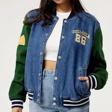 Coca-cola Pacsun Cheer Varsity Women's Jacket Denim Button Up Blue Green #027
