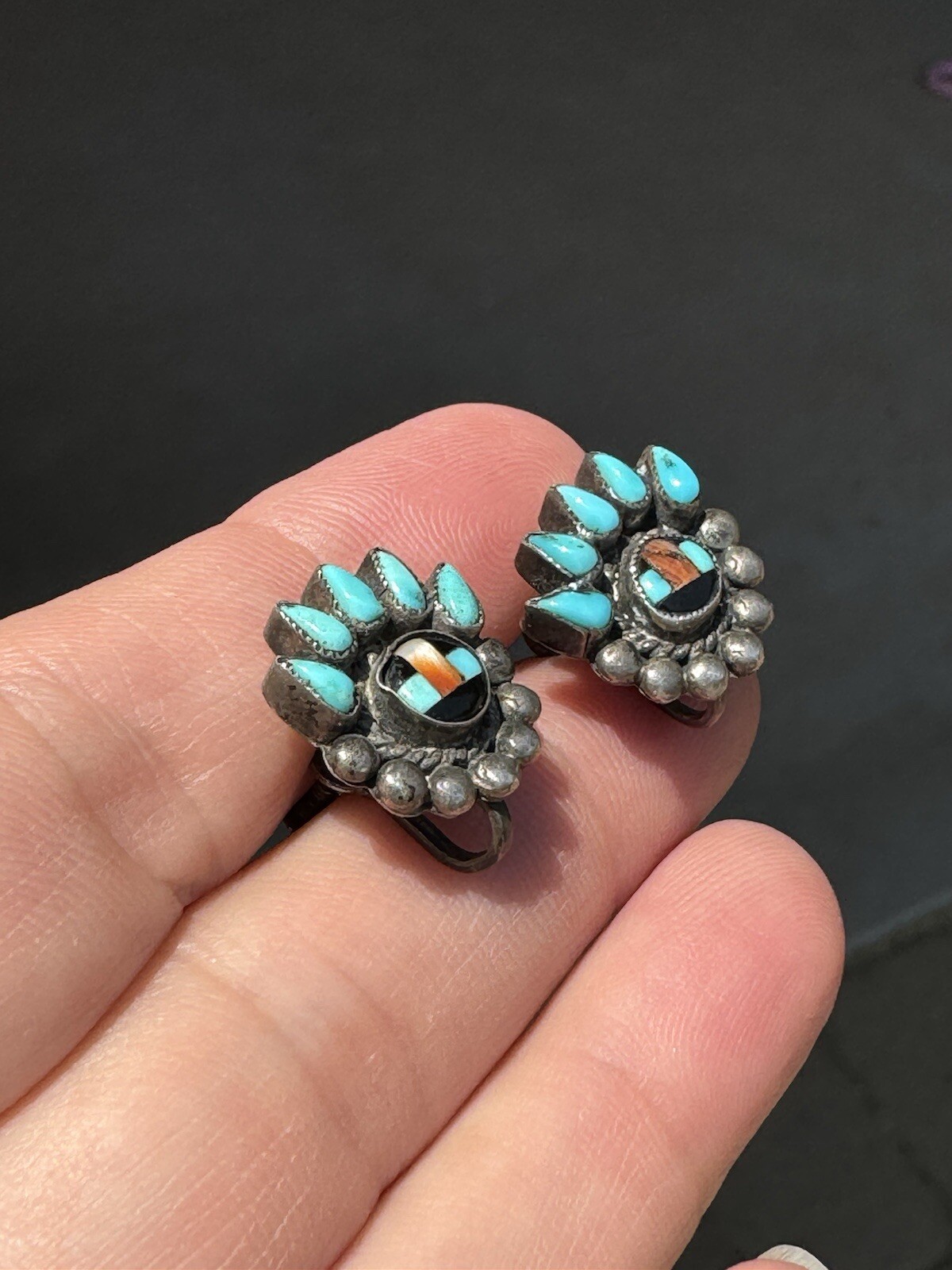 Vtg Zuni Petit Point Turquoise w/Multi Stone Inla… - image 2