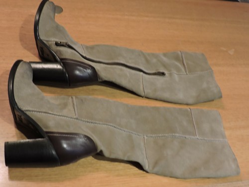 MIA TAN SUEDE LEATHER INSIDE ZIP SZ 6M DARK STACKED 3.25" HEELS NOTICE PICTURE p - Picture 2 of 6