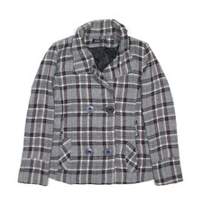 Zoe Womens 10 Pea Coat Grey Plaid M