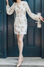 BHLDN Mercure Star Sequin Dress Long Sleeve Bridal White Ivory S 2 Wedding