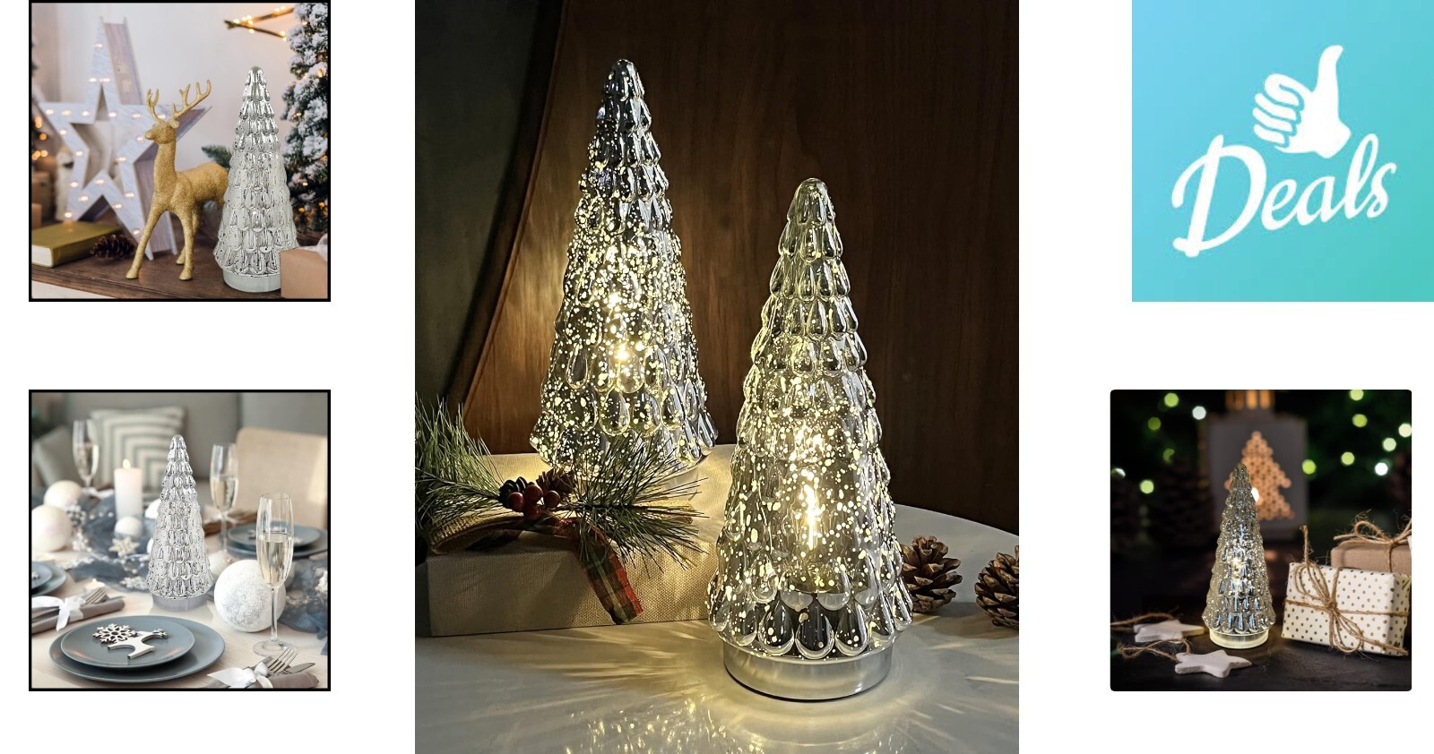 Silver Mercury Glass Christmas Tree Battery Operated Mini Xmas Tree
