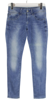 G-Star Lynn Mid Skinny Jeans Damen W26/L30 Fade Effekt Zip Fly Blau Whiskers