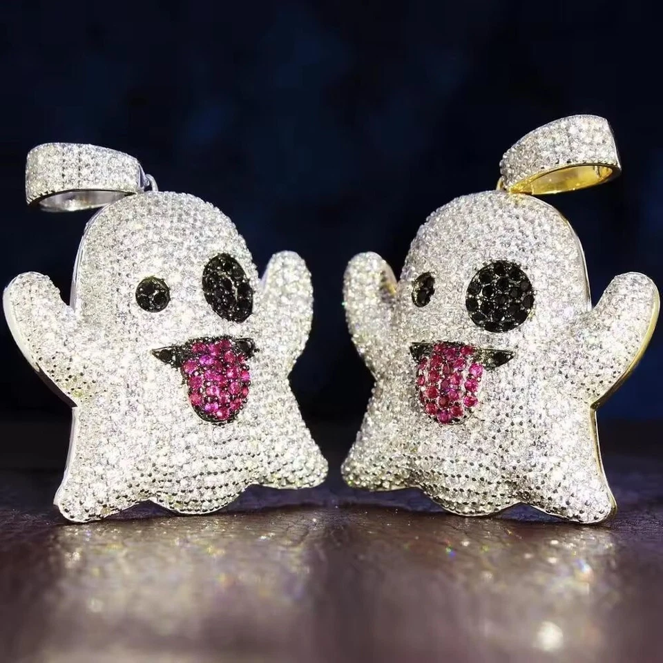 Round Cut Multi Color 14K Yellow Gold Over Snapchat Ghost Pendant 2" - Изображение 4 из 4