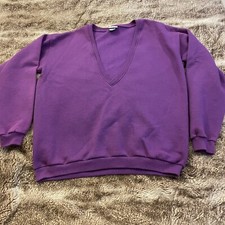 Vtg Lee Sturdy Sweats Blank V-Neck Purple USA Made Sweatshirt Women  s Size L