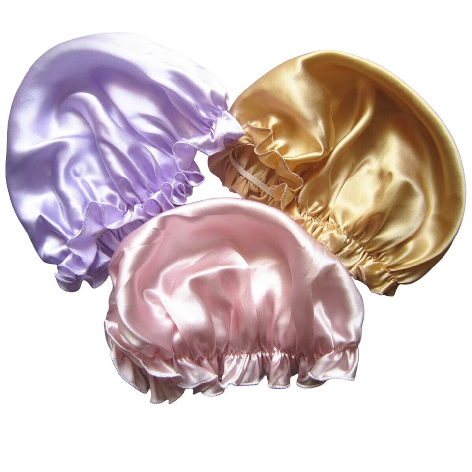 Gorra para dormir de seda morera con cordón elástico, gorro para el cuidado del cabello, sombrero de ducha M/L/XL Foto 2 de 4