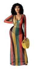 Image of Diva Couture NEW Jamaica Fishnet Maxi Sexy Hoody Dress Sheer Cover Up Womens S