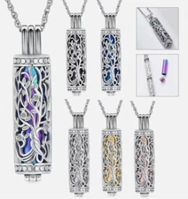 Tree of Life Cylinder Urn Pendant Necklace for Cremation Ashes Stainless Jewelry