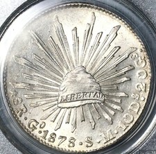1878/7-Go PCGS MS 62 Mexico 8 Reales Rare Guanajuato Overdate Coin (21120501C)