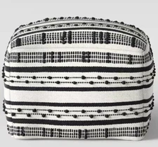 Textured pouf ottoman Made with a cotton and wool blend/ Gently used/ 12x18x18