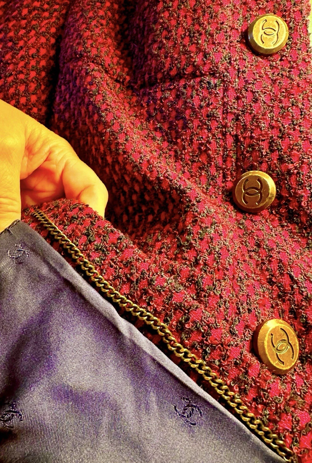 Chanel Vintage 1998 Barbie Rosa Blu Tweed Boucle Giacca 36 38 4 6 Cappotto Vintage S M