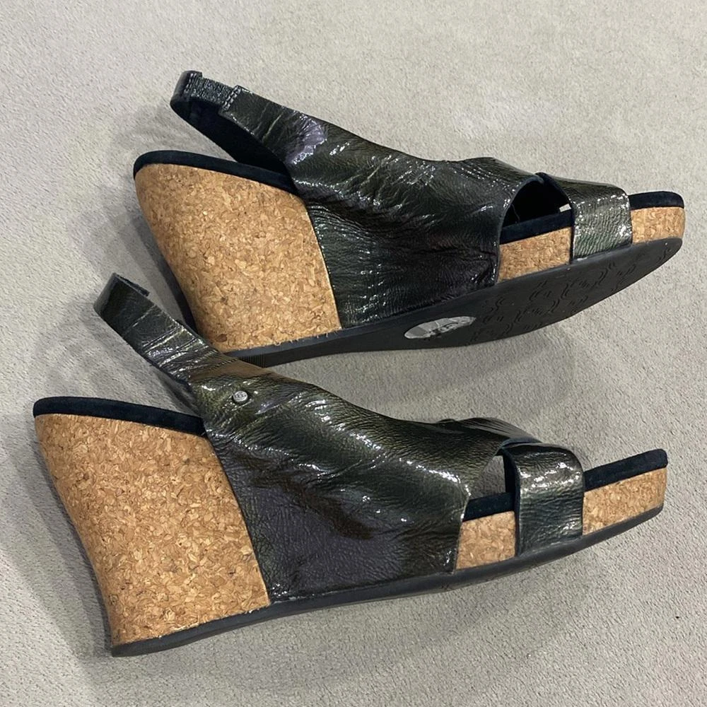 Sandali da donna Ugg in pelle slingback zeppa di sughero avocado verde oliva taglia 8!