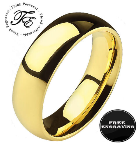 Personalized Engraved Men's Gold Titanium Wedding Ring Band - Picture 1 of 8