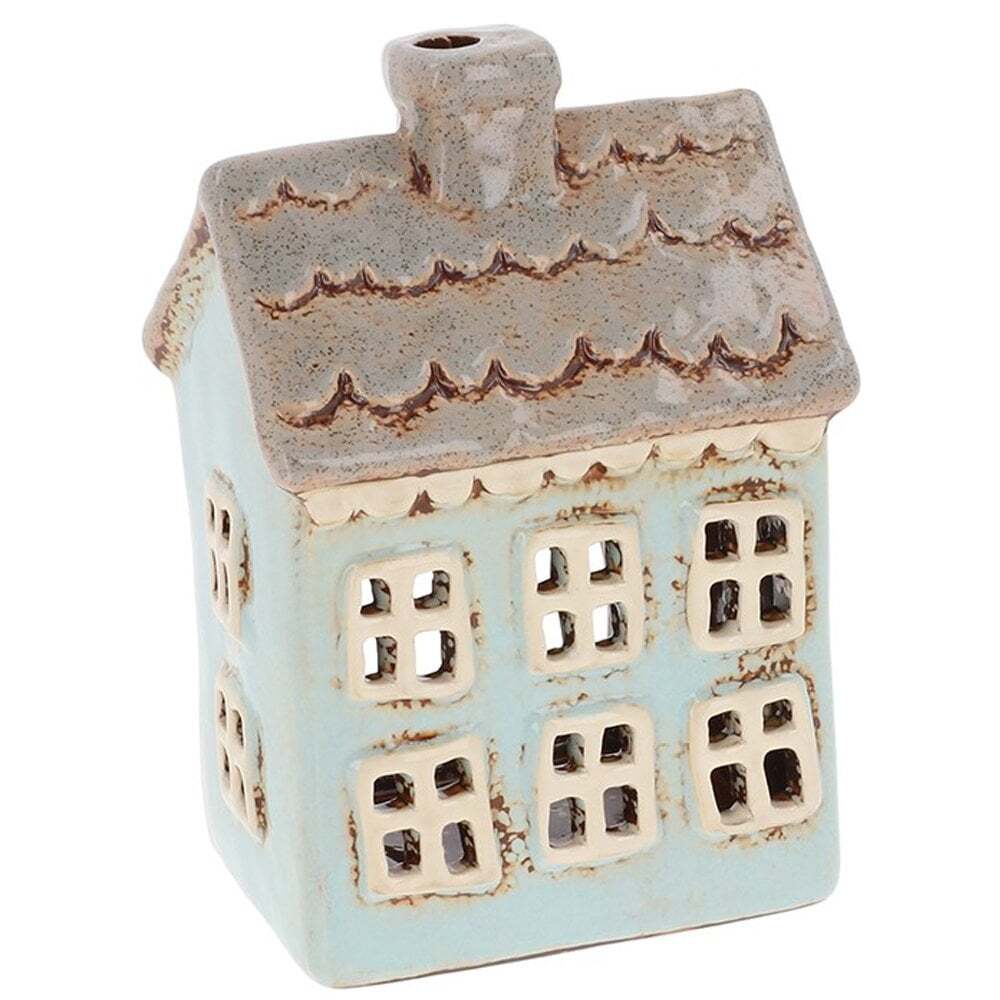 Shudehill Giftware Village Pottery Blue Scalloped House Tealight Holder 340331