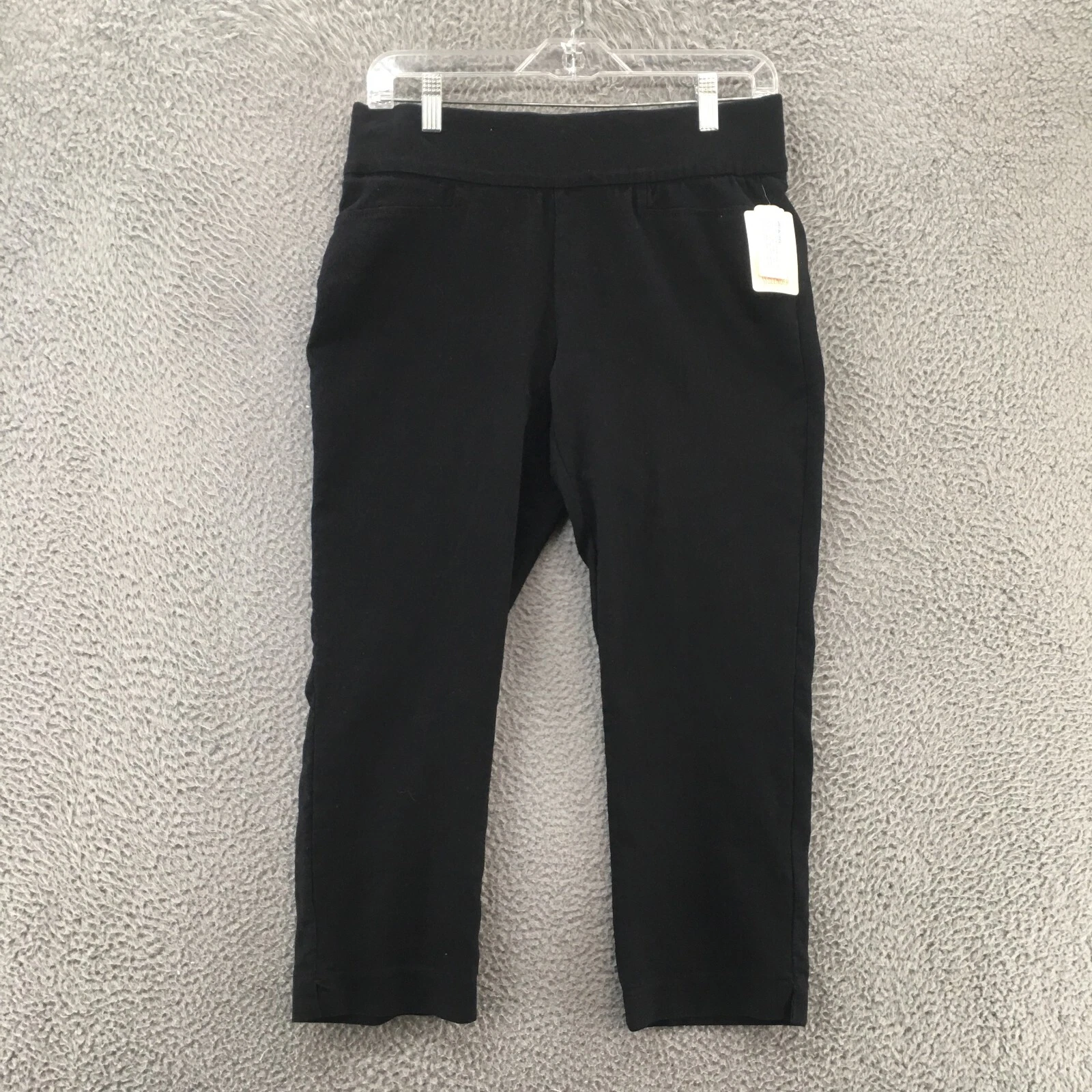 St Johns Bay Capri Pants Womens 2 Black Pull On Elastic Waist High Rise NEW