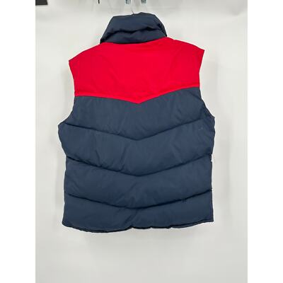 即完売 Daiwa life style 109 Puff Vest William Barry Mens Puffer Vest Size S Red Navy Snap Pockets