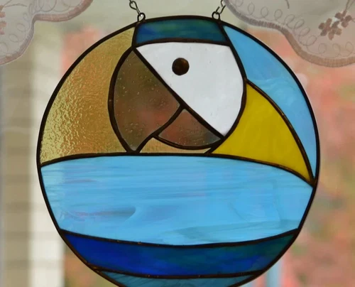 Handmade Stained Glass Macaw Parrot Window Panel