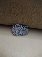 Pewter Brooch Pin 1st Class Gardener stamped Mali England on back Flowers