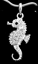 Beautiful Silvertone Seahorse Pendant Necklace on 18" Chain Fast Shipping