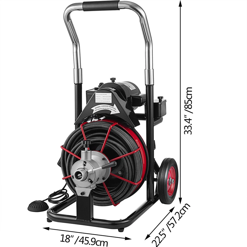 Limpiador de barrena de drenaje comercial de 1/2" 100 pies máquina de limpieza de serpiente de alcantarillado eléctrico Foto 2 de 4