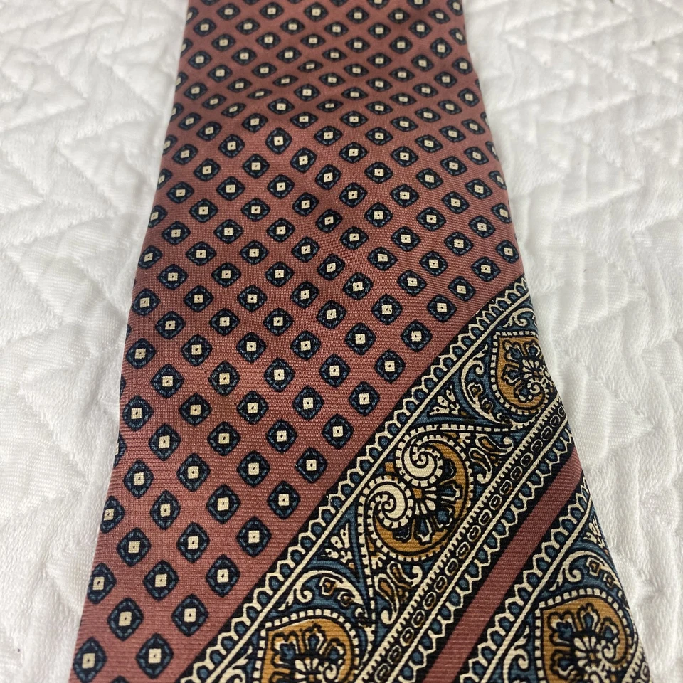 Vintage Oscar de la Renta Tie Mens Classic Paisley Geometric Silk Pattern 90s - Image 2 of 4