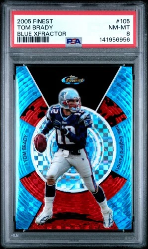 2005 FINEST BLUE XFRACTOR #105 TOM BRADY 60/150 PSA 8