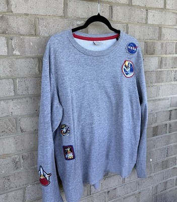Jack & Jones Men's XL Gray Fleece Crew Neck Pullover Sweatshirt NASA Patches