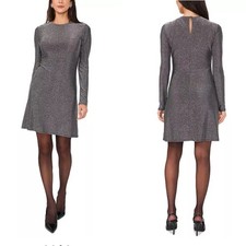 1.State Womens Sheath Dress Long Sleeve Metallic Holiday Party Formal S