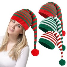 3 PCS Christmas Knitted Santa Hats for Women Kids Girl, Family Long Tail Style