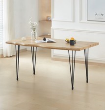 Dining Table, Live Edge Effect Top Kitchen Table, 1.6m Wooden Table, Metal Legs