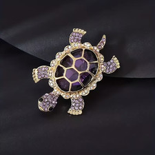 Sparkling Turtle Brooch Rhinestones Purple Clothing Lapel Handbag Accessory Pin