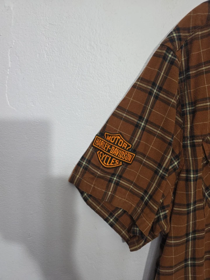 Camisa de franela Harley-Davidson 3XL a cuadros caparazón de tortuga para hombre - logotipo bordado Foto 3 de 4