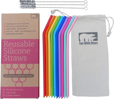 Wiederverwendbare Silikon Trinkhalme 25 cm - 10er Pack - BPA-frei - Spülmaschinenfest