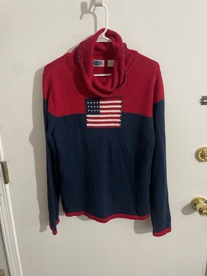 Vintage Austin Clothing American Flag Sweater Womens Size Large 100% Cotton Good