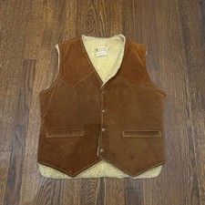 Vintage 60s Berman Buckskin Co. Genuine Leather Size 42 Vest Sherpa Lined