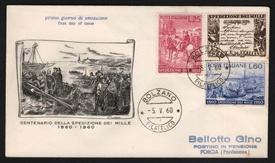 FDC Italien 1960 Hundertjahrfeier Expedition der tausend Garibaldi - Filagrano Stempel