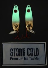 2 Hot Glow  "WALL-EYE" Gold Flutter Ice Spoons  Walleye 1/4oz Stone Cold USA